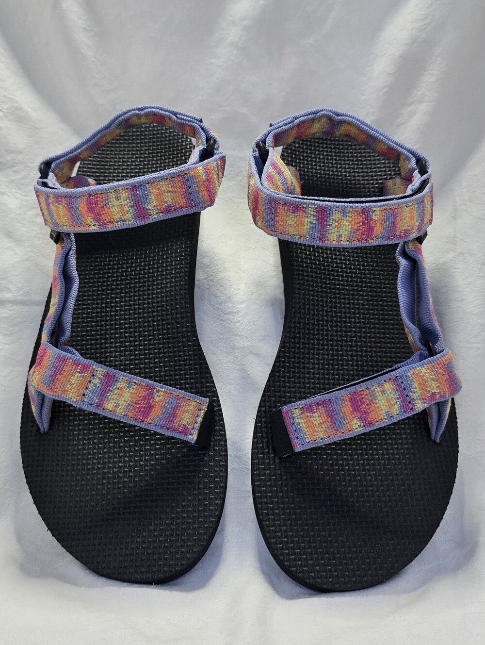 Teva Universal Slide Black Sandals With Pastel Multicolor Straps